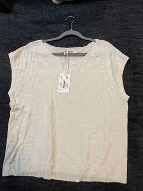 Grace Karin Cream Textured Knit Tank Top